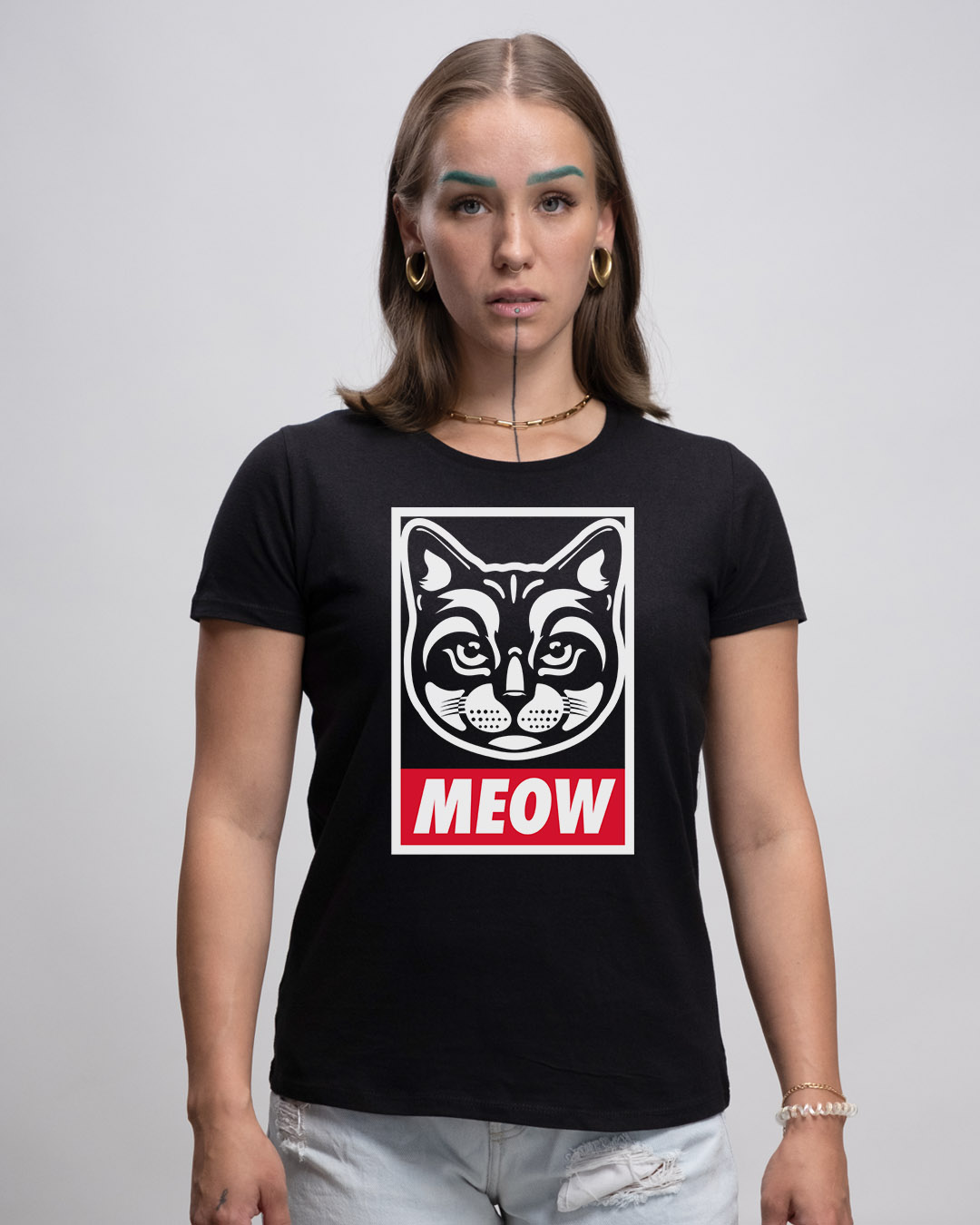 Basic Damen T-Shirt - MEOW