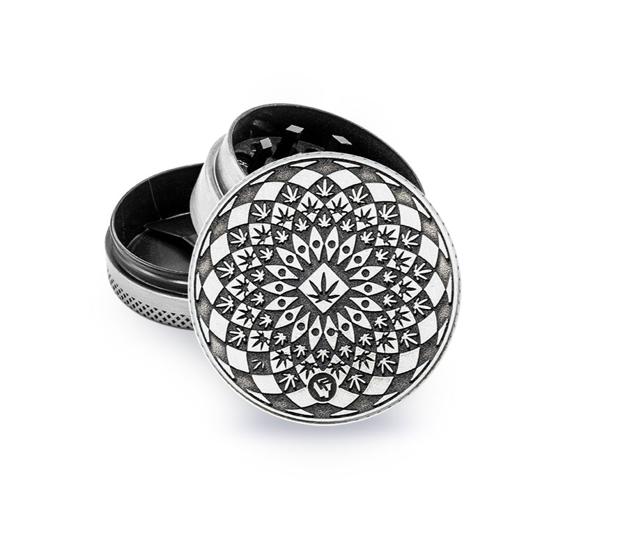 Metal Grinder Silver Mandala Leaf (⌀40 mm / 3-parts)