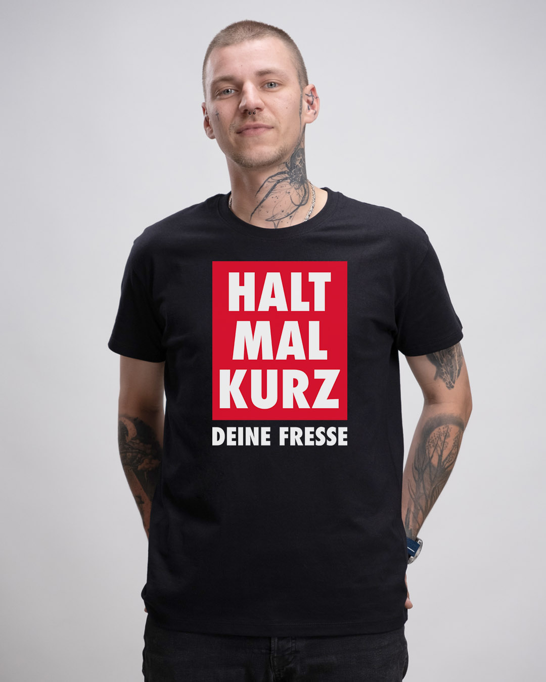 Basic Herren T-Shirt - HALT MAL KURZ DEINE FRESSE